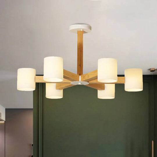 Japanese Style Pendant Chandelier With White Glass Shade And Wood Accents For Bedroom Lighting 6 /