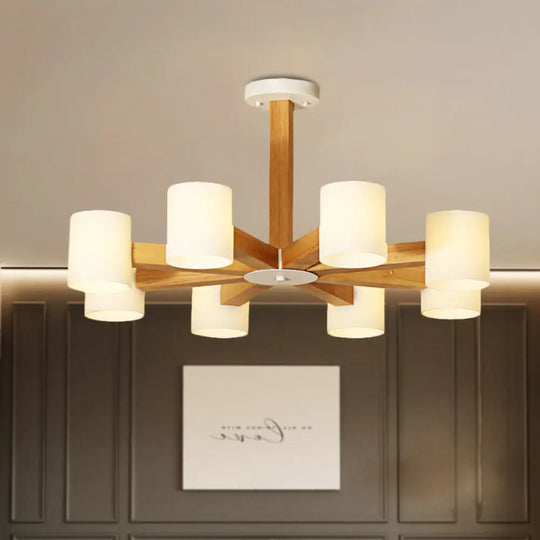 Japanese Style Pendant Chandelier With White Glass Shade And Wood Accents For Bedroom Lighting 8 /