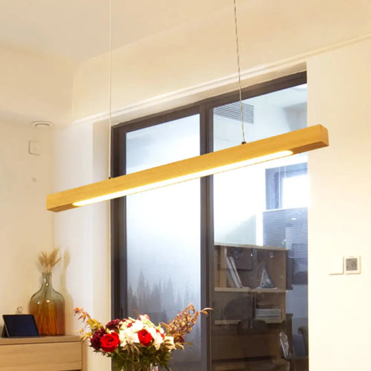 Japanese-Style Wood Linear Led Pendant Ceiling Lamp In Warm/White Light For Dining Room / White