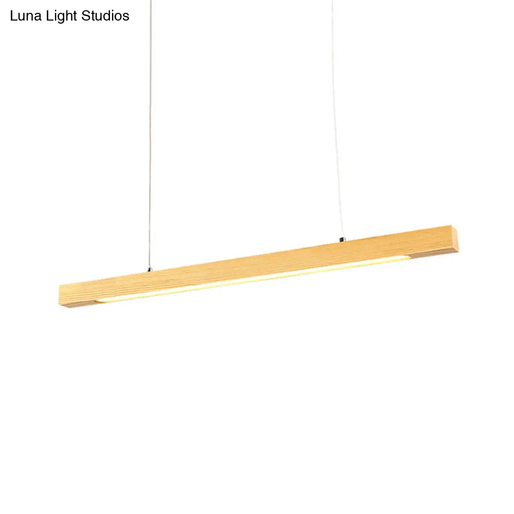 Japanese-Style Wood Linear Led Pendant Ceiling Lamp In Warm/White Light For Dining Room