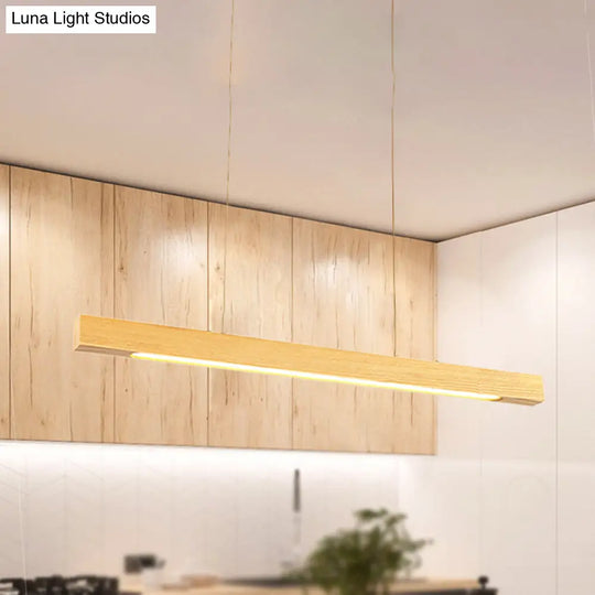 Japanese-Style Wood Linear Led Pendant Ceiling Lamp In Warm/White Light For Dining Room