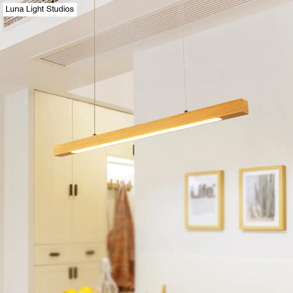 Japanese-Style Wood Linear Led Pendant Ceiling Lamp In Warm/White Light For Dining Room