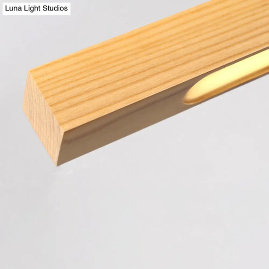 Japanese-Style Wood Linear Led Pendant Ceiling Lamp In Warm/White Light For Dining Room