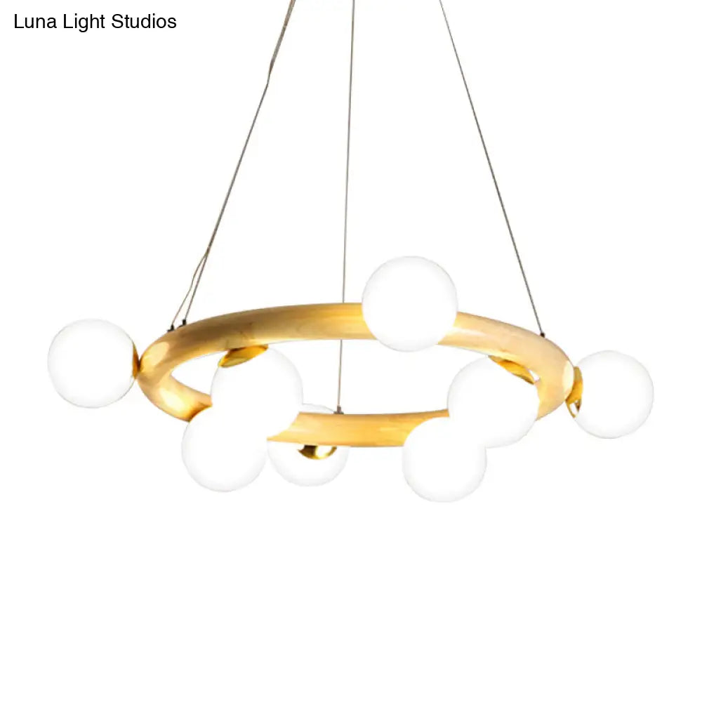 Japanese Style Wood Ring Pendant Light With Bubble Shade - Ideal For Study Room