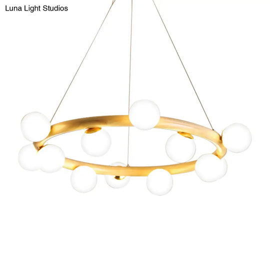 Japanese Style Wood Ring Pendant Light With Bubble Shade In Beige - Perfect For Study Room