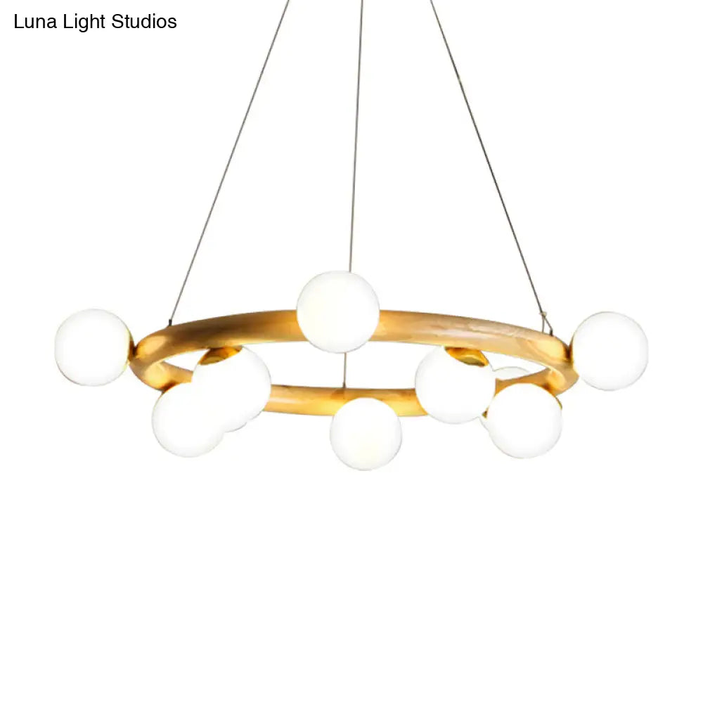 Japanese Style Wood Ring Pendant Light With Bubble Shade - Ideal For Study Room