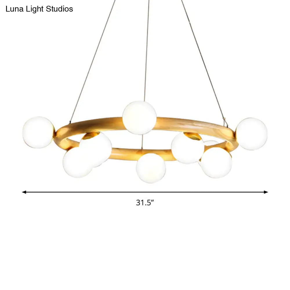 Japanese Style Wood Ring Pendant Light With Bubble Shade In Beige - Perfect For Study Room