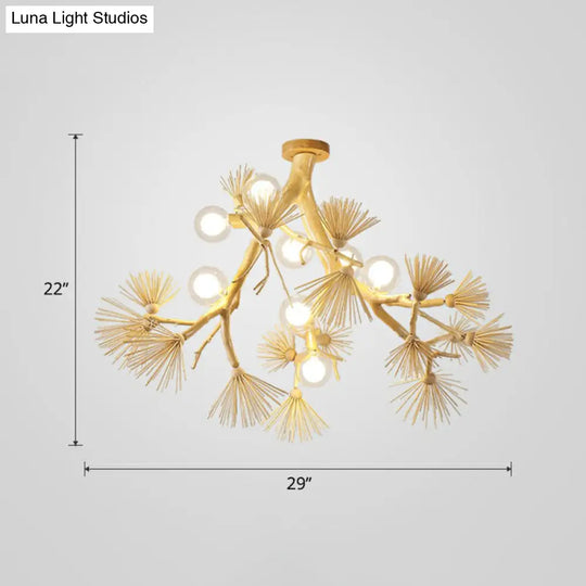 Japanese - Style Wood Tree Branch Ceiling Light: 8 - Bulb Metal Semi Flush Mount For Dining Room
