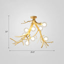 Japanese - Style Wood Tree Branch Ceiling Light: 8 - Bulb Metal Semi Flush Mount For Dining Room /