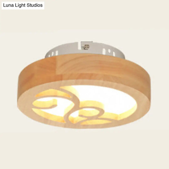 Japanese Style Wooden Led Flush Ceiling Light In Beige For Hallway Porch Wood / C