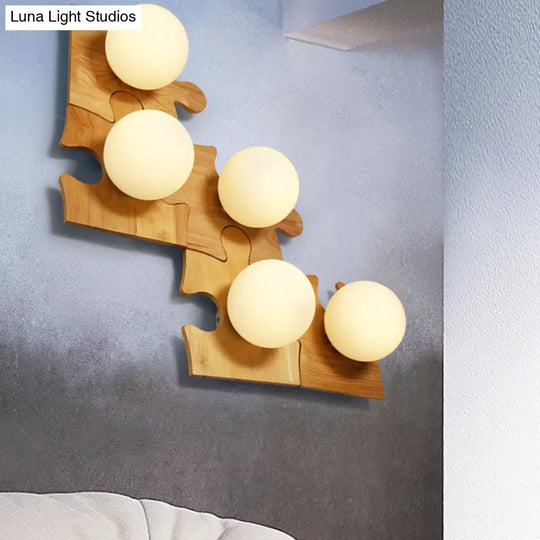 Japanese Style Wooden Puzzle Base Wall Light - 1 Beige Sconce Lamp For Corridor & Kitchen