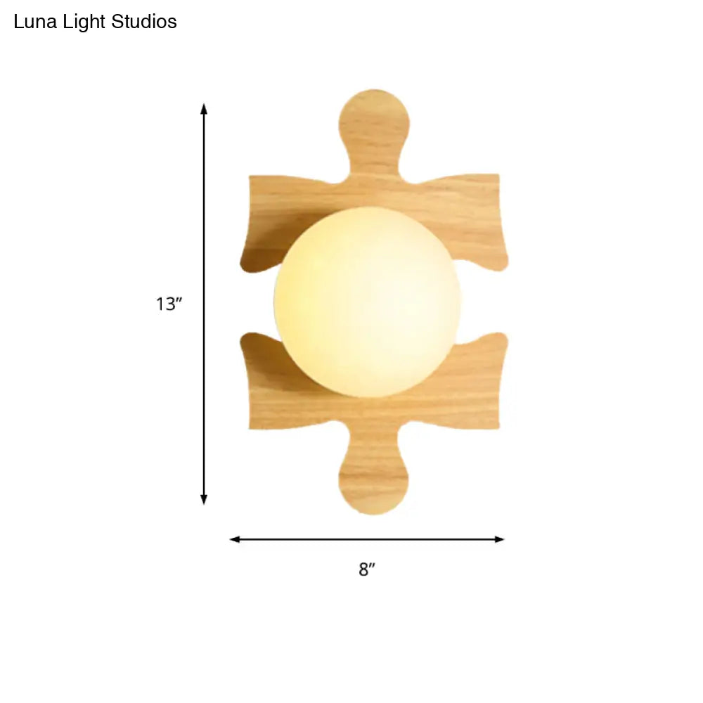 Japanese Style Wooden Puzzle Base Wall Light - 1 Beige Sconce Lamp For Corridor & Kitchen