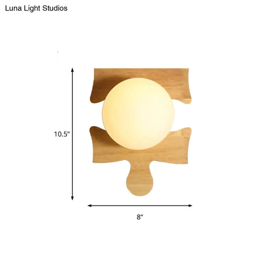 Japanese Style Wooden Puzzle Base Wall Light - 1 Beige Sconce Lamp For Corridor & Kitchen