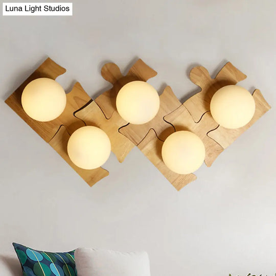 Japanese Style Wooden Puzzle Base Wall Light - 1 Beige Sconce Lamp For Corridor & Kitchen