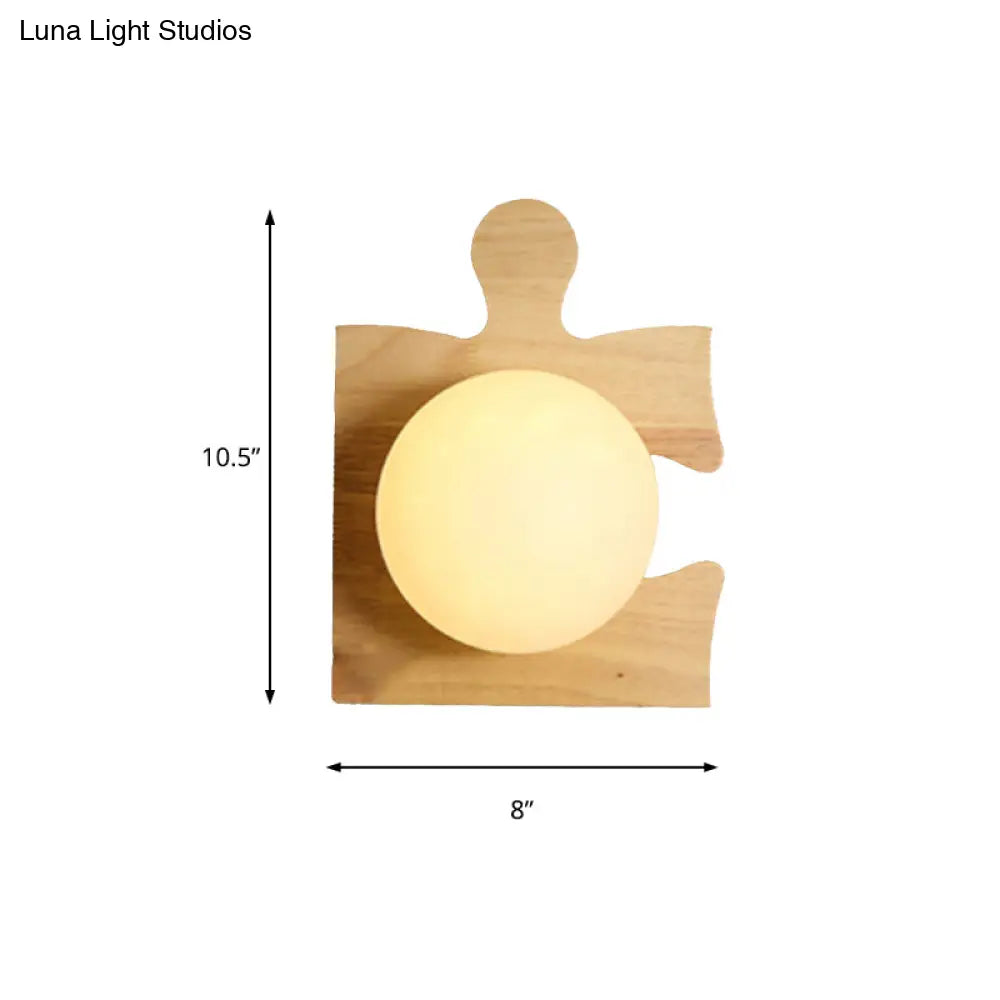 Japanese Style Wooden Puzzle Base Wall Light - 1 Beige Sconce Lamp For Corridor & Kitchen