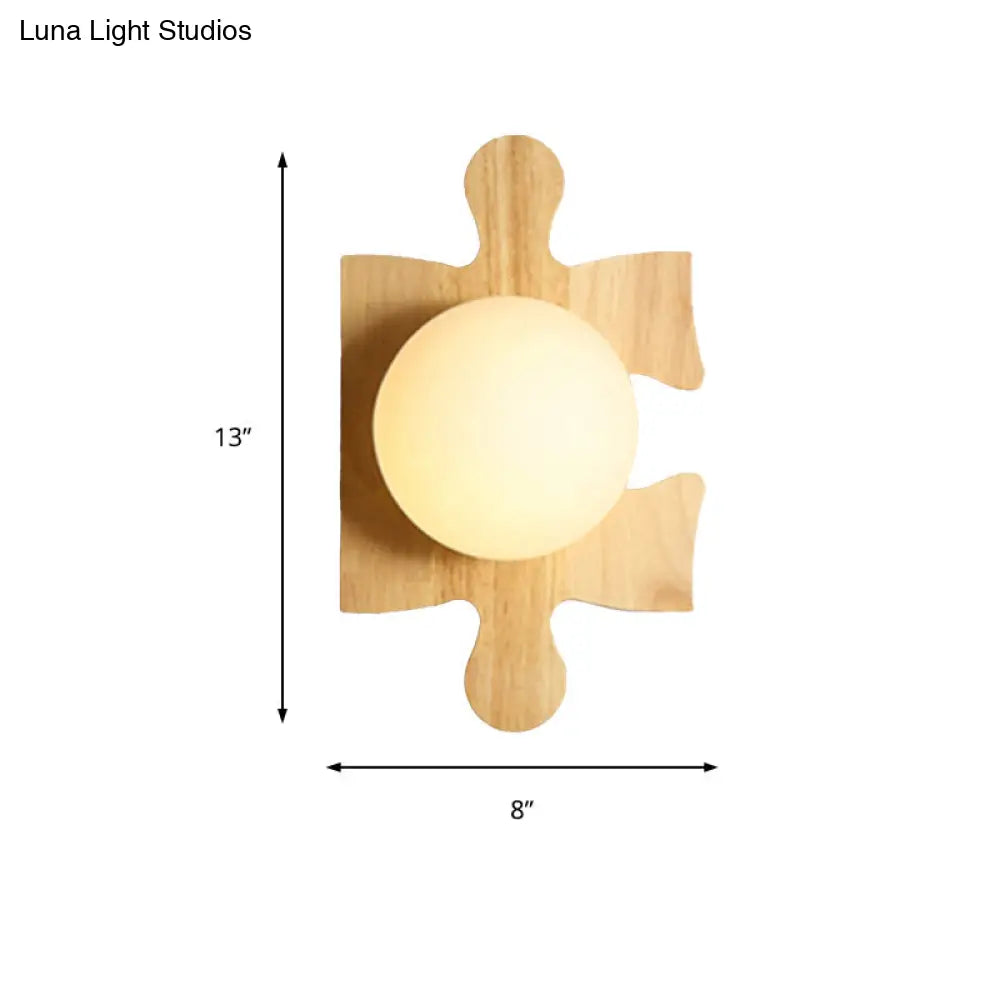 Japanese Style Wooden Puzzle Base Wall Light - 1 Beige Sconce Lamp For Corridor & Kitchen
