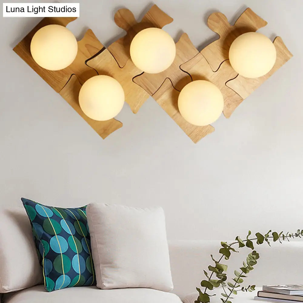 Japanese Style Wooden Puzzle Base Wall Light - 1 Beige Sconce Lamp For Corridor & Kitchen