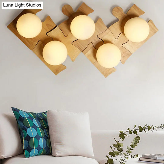 Japanese Style Wooden Puzzle Base Wall Light - 1 Beige Sconce Lamp For Corridor & Kitchen