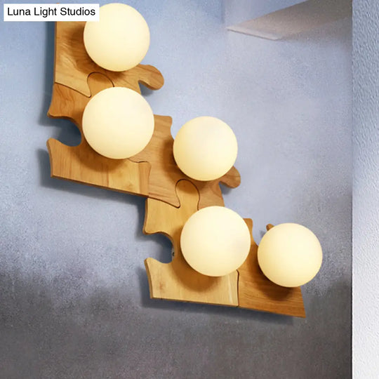 Japanese Style Wooden Puzzle Base Wall Light - 1 Beige Sconce Lamp For Corridor & Kitchen