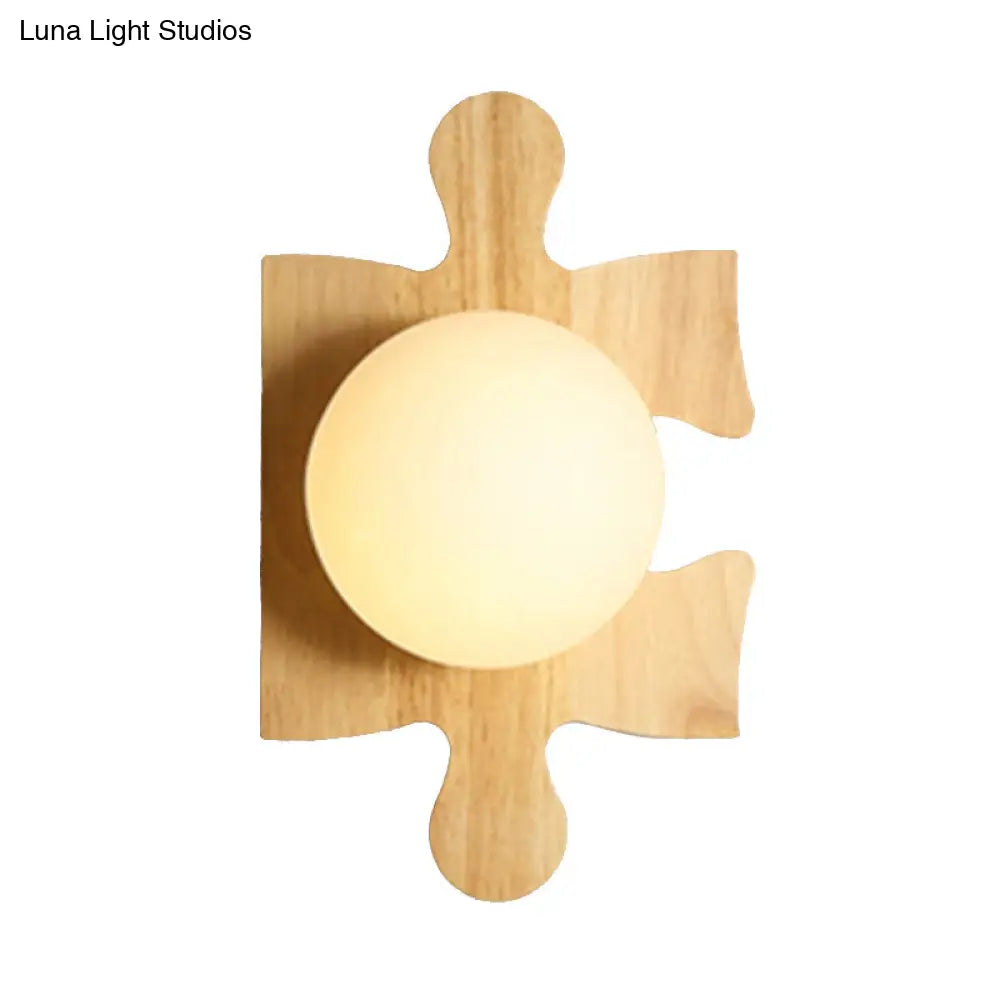 Japanese Style Wooden Puzzle Base Wall Light - 1 Beige Sconce Lamp For Corridor & Kitchen Wood / C
