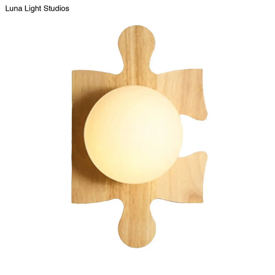 Japanese Style Wooden Puzzle Base Wall Light - 1 Beige Sconce Lamp For Corridor & Kitchen Wood / C