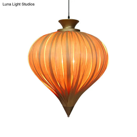 Japanese Wood Ceiling Pendant Lamp - Teardrop Design In Beige