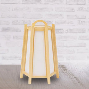 Japanese Wood Night Lamp: Tower Shape Bedside Table Light Beige Tone Fabric Shade