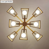 Japanese Wood Trapezoid Chandelier Pendant Light For Living Room Fixture