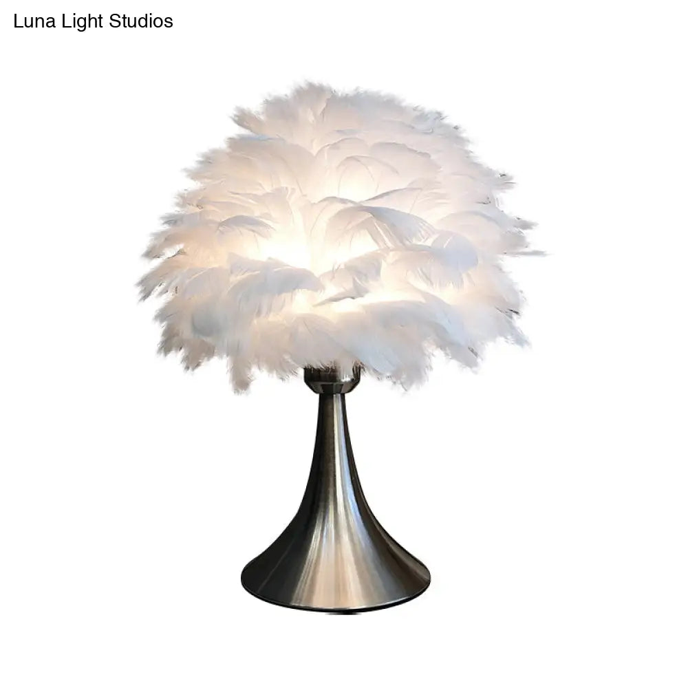 Contemporary Feather Grey/White Led Night Table Lamp - Tree-Inspired Reading Light For Study Room