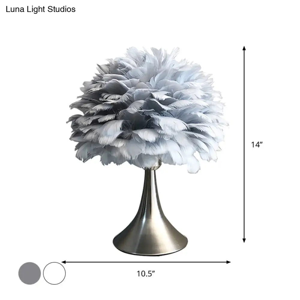 Contemporary Feather Grey/White Led Night Table Lamp - Tree-Inspired Reading Light For Study Room