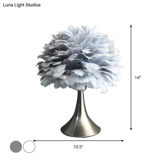 Contemporary Feather Grey/White Led Night Table Lamp - Tree-Inspired Reading Light For Study Room