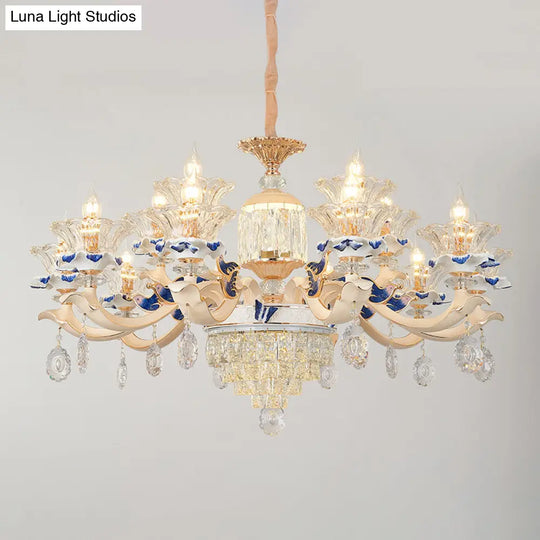 K9 Crystal Flower Chandelier Elegant Ceiling Light For Traditional Dining Rooms Ceramic Decor