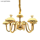 K9 Crystal Pendant Chandelier With Led Gold Hanging Light - Modernism Bowl Shape & Frosted Glass