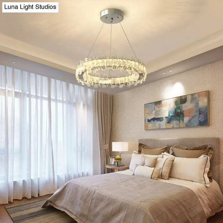 K9 Crystal Ring Led Pendant Light - Elegant Suspension Lamp With Chrome Finish