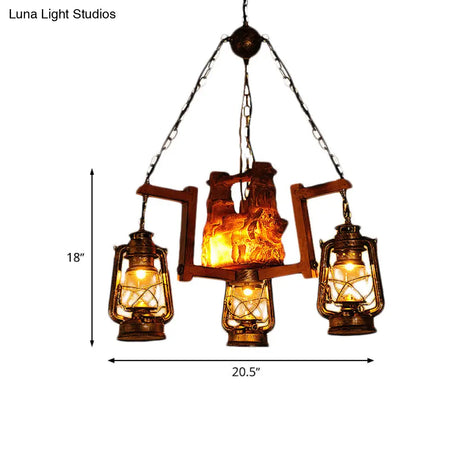 Kerosene Chandelier Pendant Light - 4-Light Metal Lamp In Dark Brown For Warehouse Ambiance