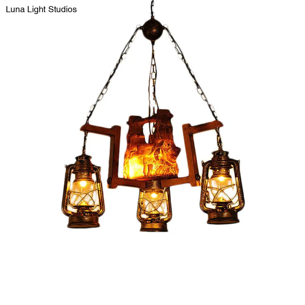 Dark Brown Metal Hanging Lamp With 4 Lights - Warehouse Kerosene Chandelier Pendant Light