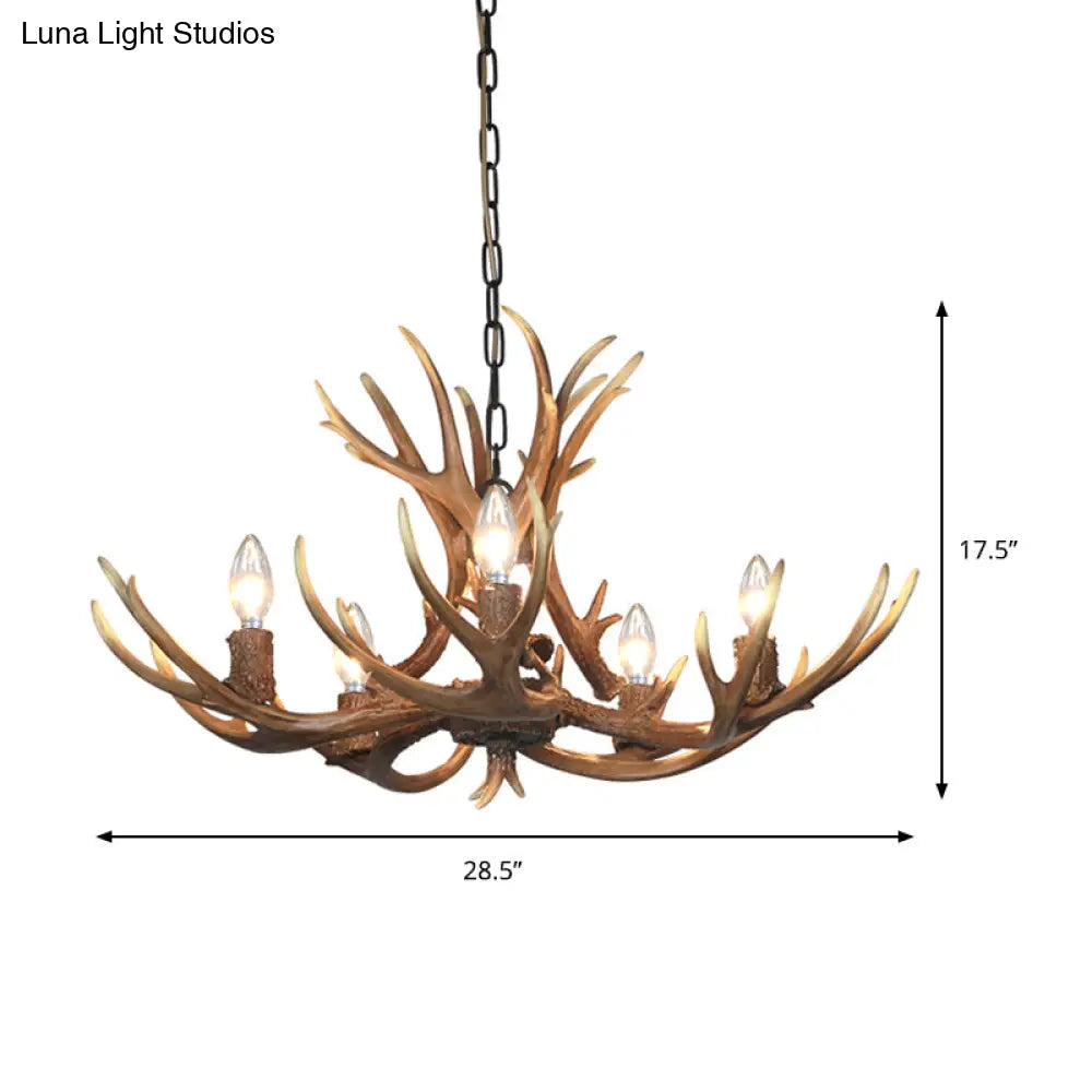 Khaki Resin Candelabra Hanging Chandelier - Traditional Pendant Ceiling Light For Living Room (3/5/6