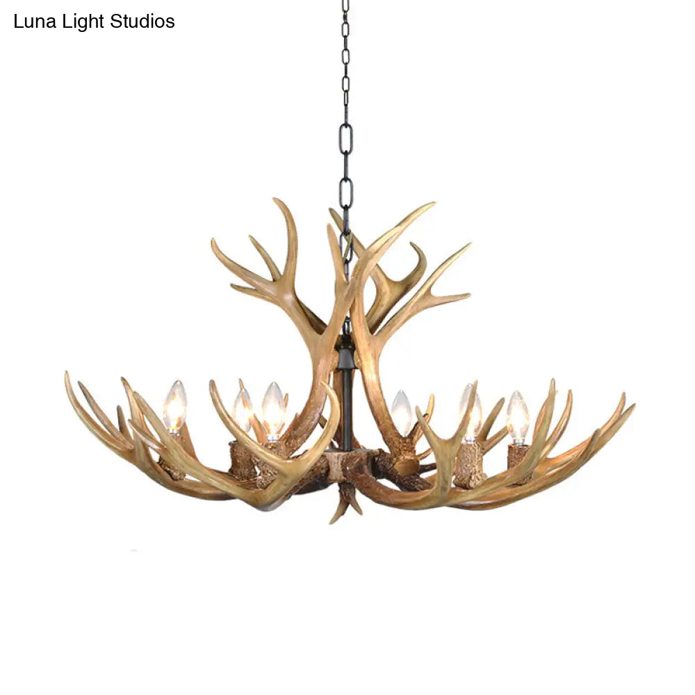 Khaki Resin Candelabra Hanging Chandelier - Traditional Pendant Ceiling Light For Living Room (3/5/6