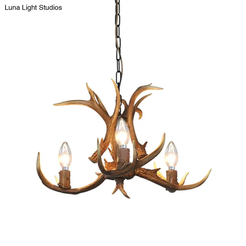 Khaki Resin Candelabra Hanging Chandelier - Traditional Pendant Ceiling Light For Living Room (3/5/6