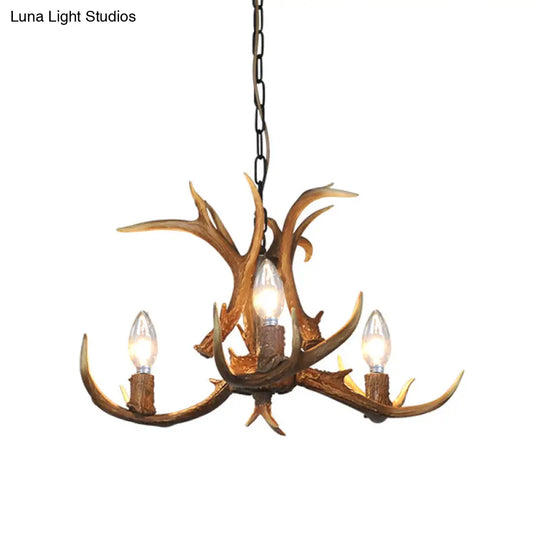 Khaki Resin Candelabra Hanging Chandelier - Traditional Pendant Ceiling Light For Living Room (3/5/6