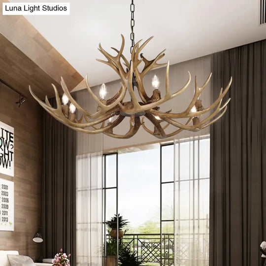 Khaki Resin Candelabra Hanging Chandelier - Traditional Pendant Ceiling Light For Living Room (3/5/6