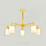 Kid Bedroom Pendant Light Fixture With 5 Bulbs - Simple Style Metal Cylinder Hanging Lights Yellow