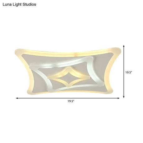 Kid Bedroom White Curved Ceiling Mount Acrylic Lamp - Contemporary Square Design