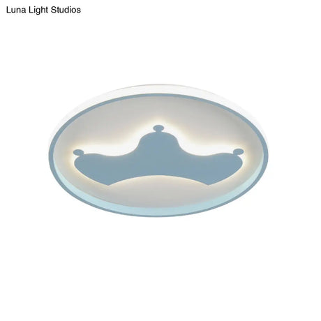 Kid Crown Led Flushmount Light In Pink/Blue - Ultra - Thin Bedroom Ceiling Fixture
