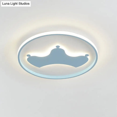 Kid Crown Led Flushmount Light In Pink/Blue - Ultra - Thin Bedroom Ceiling Fixture