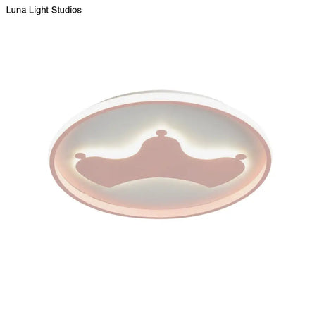 Kid Crown Led Flushmount Light In Pink/Blue - Ultra - Thin Bedroom Ceiling Fixture