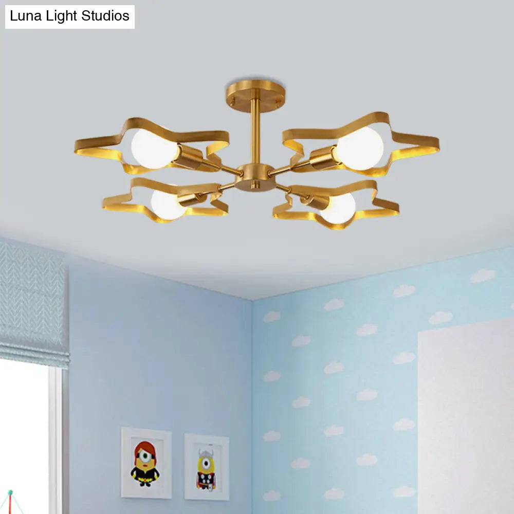 Kid Gold Pentagram Semi Flush Ceiling Light With Metal Frame - 3/4/5 - Head Flushmount