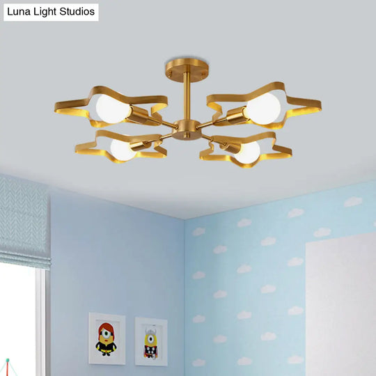 Kid Gold Pentagram Semi Flush Ceiling Light With Metal Frame - 3/4/5 - Head Flushmount