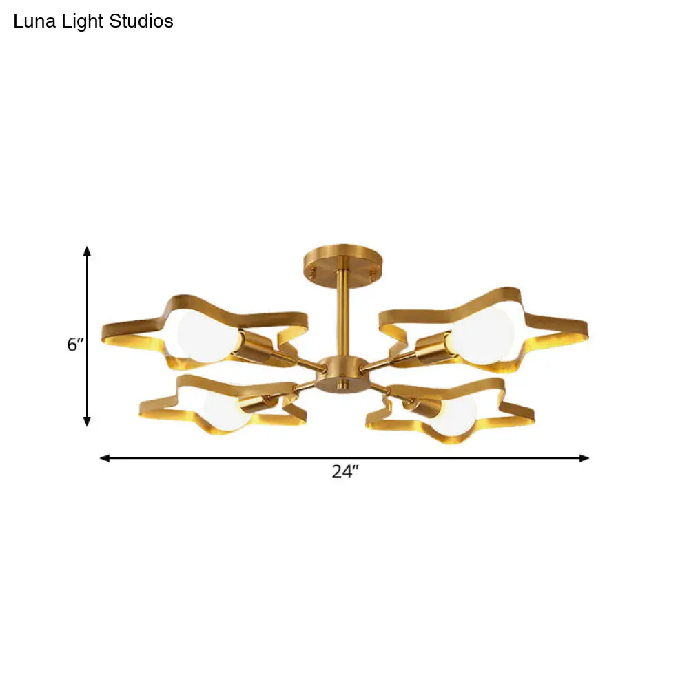 Kid Gold Pentagram Semi Flush Ceiling Light With Metal Frame - 3/4/5-Head Flushmount