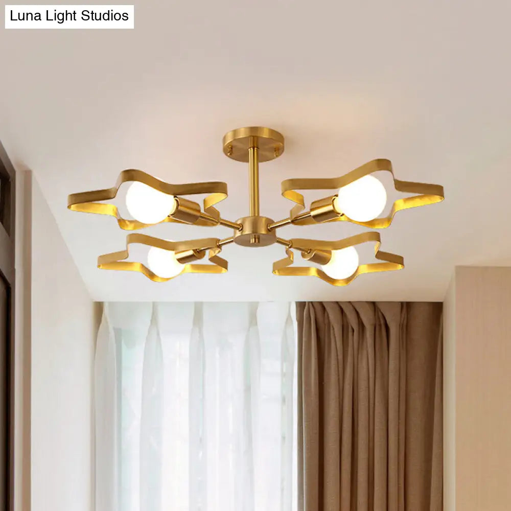 Kid Gold Pentagram Semi Flush Ceiling Light With Metal Frame - 3/4/5-Head Flushmount